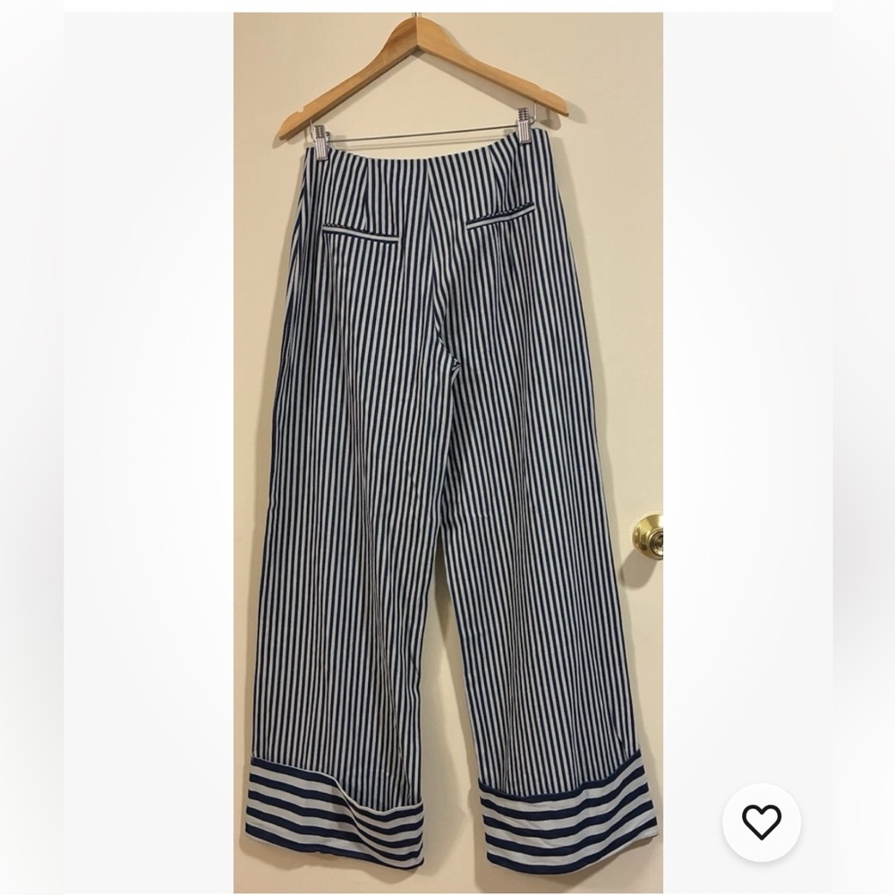 NWT Fashion Nova Jameson Navy Striped Mid Rise Wide Leg Pant Size M - Picture 5 of 8